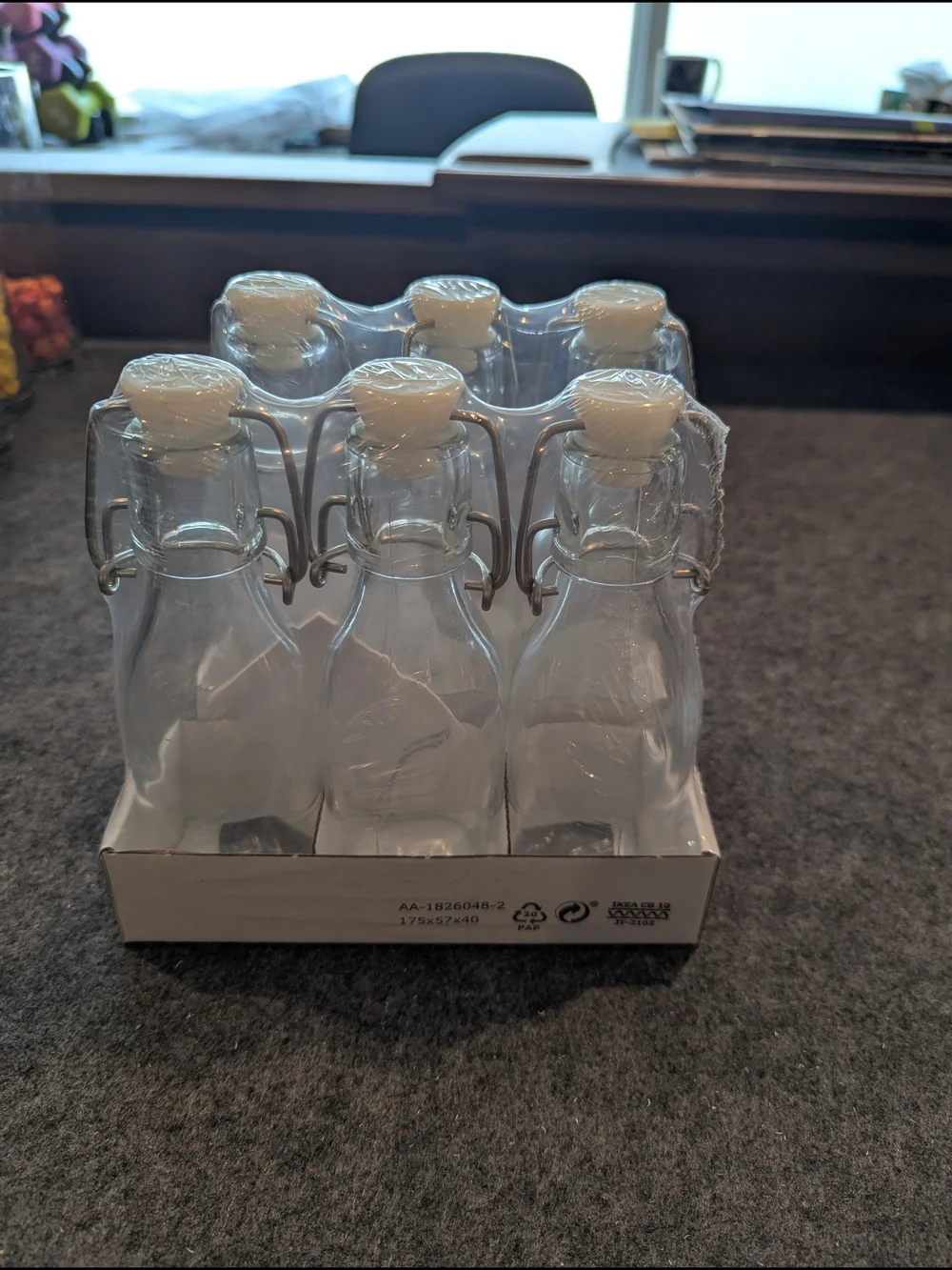 IKEA Clear Glass KORKEN Bottles with White Swing Stoppers (Set of 6)